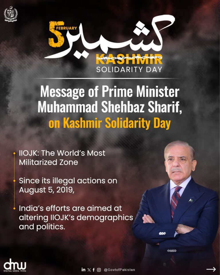 Message from the Prime Minister Muhammad Shehbaz Sharif on Kashmir Solidarity Day (5 February, 2025)