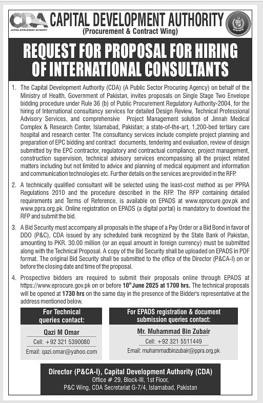 Request For Proposal For Hiring of International Consultants