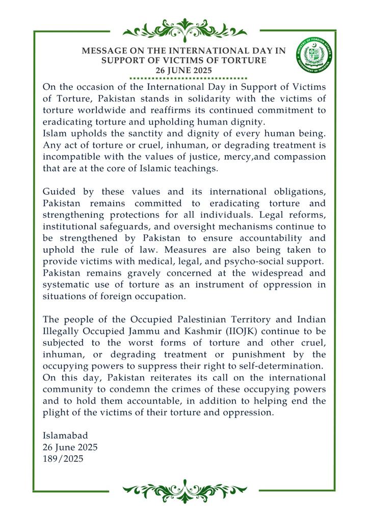 Message on the International Day in Support of Victims of Torture, 26 June 2025
