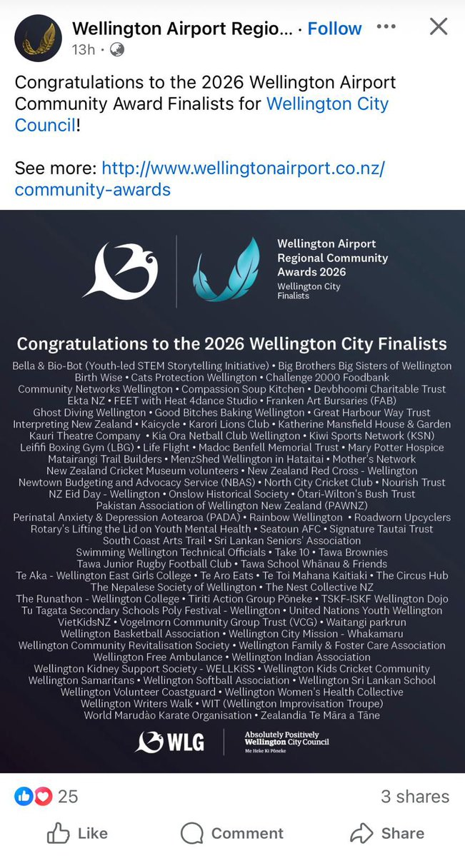 Congratulations to the Pakistan Association of Wellington New Zealand #PAWNZ on being named a finalist in the 2026 Wellington Airport Regional Community Awards